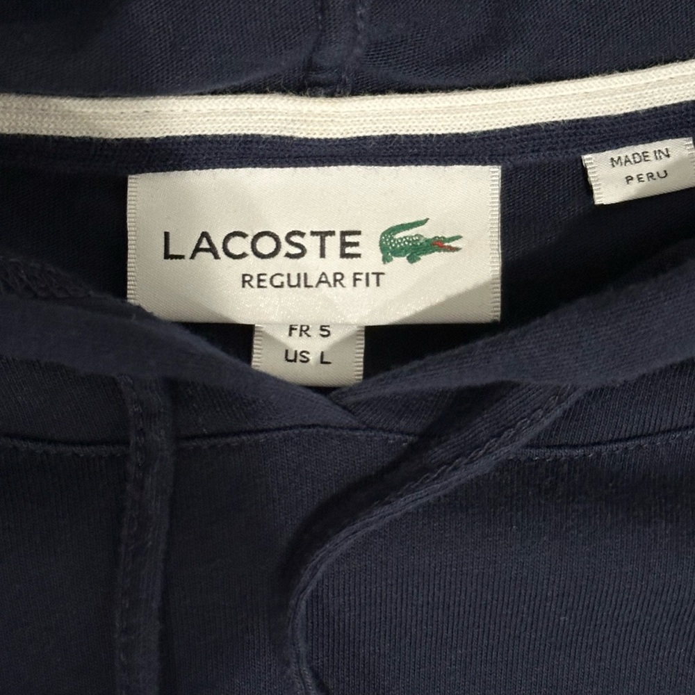 Lacoste Navy Hooded Long Sleeve Tee Shirt Mens Large Croc Logo Cotton - Picture 6 of 8